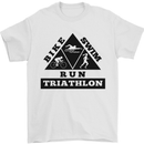 Triathlon Triangle Running Swimming Cycling Mens T-Shirt Cotton Gildan White