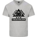 Triathlon Triangle Running Swimming Cycling Mens V-Neck Cotton T-Shirt Charcoal