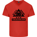 Triathlon Triangle Running Swimming Cycling Mens V-Neck Cotton T-Shirt Red