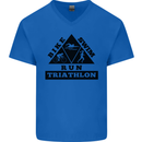 Triathlon Triangle Running Swimming Cycling Mens V-Neck Cotton T-Shirt Royal Blue
