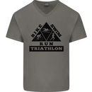 Triathlon Triangle Running Swimming Cycling Mens V-Neck Cotton T-Shirt Sports Grey