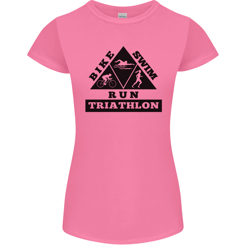 Triathlon Triangle Running Swimming Cycling Womens Petite Cut T-Shirt Azalea