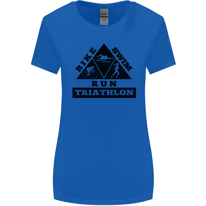 Triathlon Triangle Running Swimming Cycling Womens Wider Cut T-Shirt Royal Blue