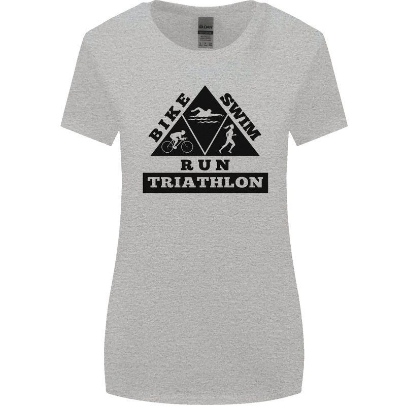 Triathlon Triangle Running Swimming Cycling Womens Wider Cut T-Shirt Sports Grey