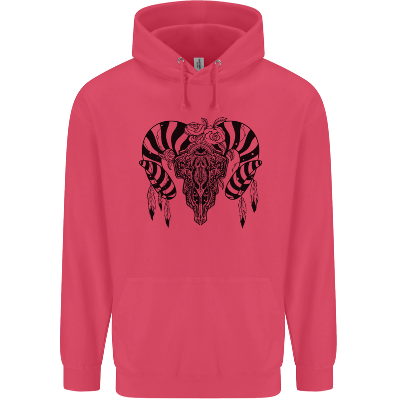 Tribal Bull Skull Buffalo Childrens Kids Hoodie Heliconia