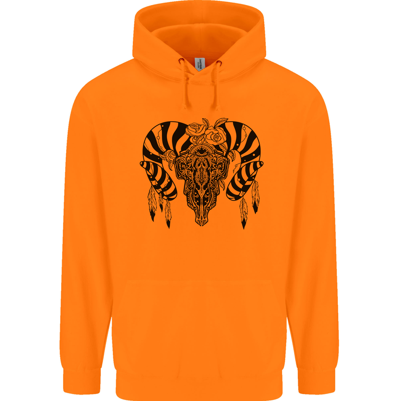 Tribal Bull Skull Buffalo Childrens Kids Hoodie Orange