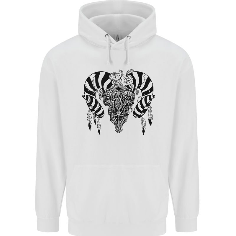 Tribal Bull Skull Buffalo Childrens Kids Hoodie White