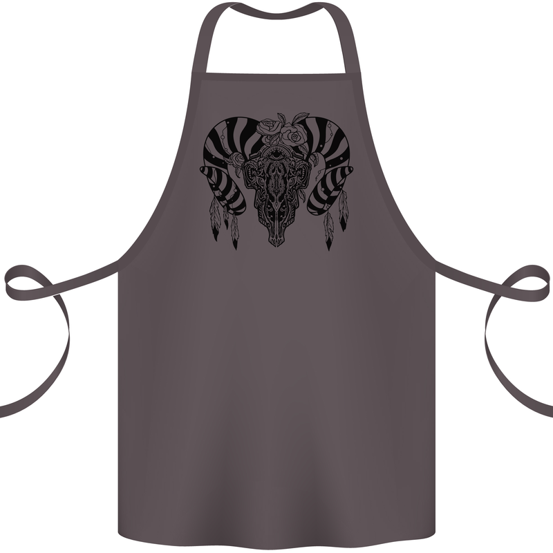 Tribal Bull Skull Buffalo Cotton Apron 100% Organic Dark Grey