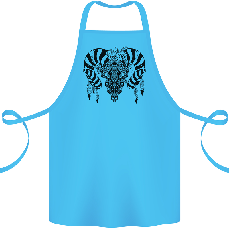 Tribal Bull Skull Buffalo Cotton Apron 100% Organic Turquoise