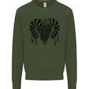 Tribal Bull Skull Buffalo Kids Sweatshirt Jumper Forest Green