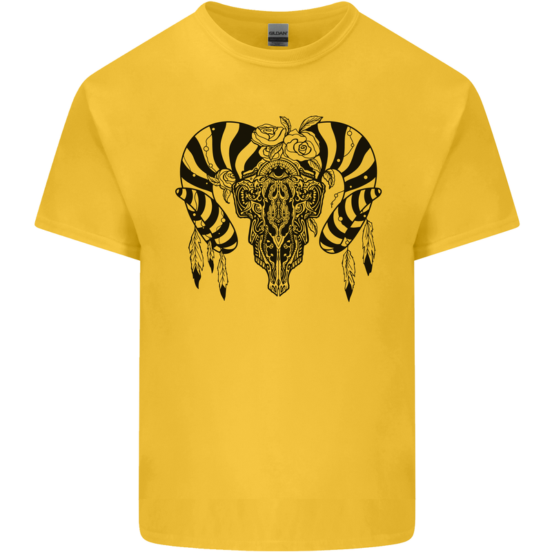 Tribal Bull Skull Buffalo Kids T-Shirt Childrens Yellow