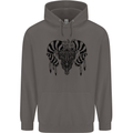 Tribal Bull Skull Buffalo Mens 80% Cotton Hoodie Charcoal