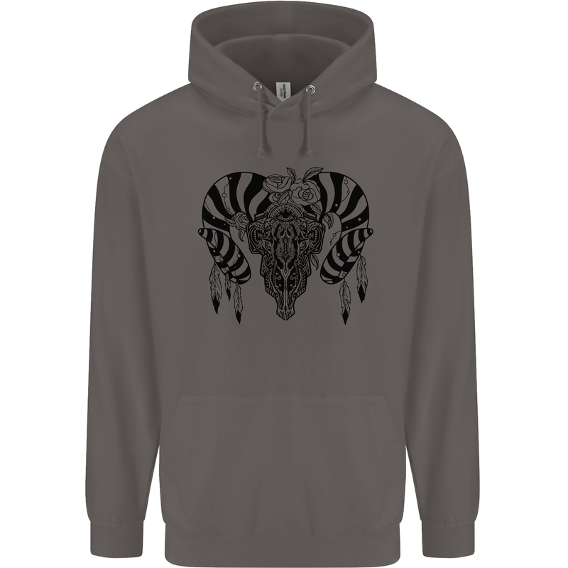 Tribal Bull Skull Buffalo Mens 80% Cotton Hoodie Charcoal