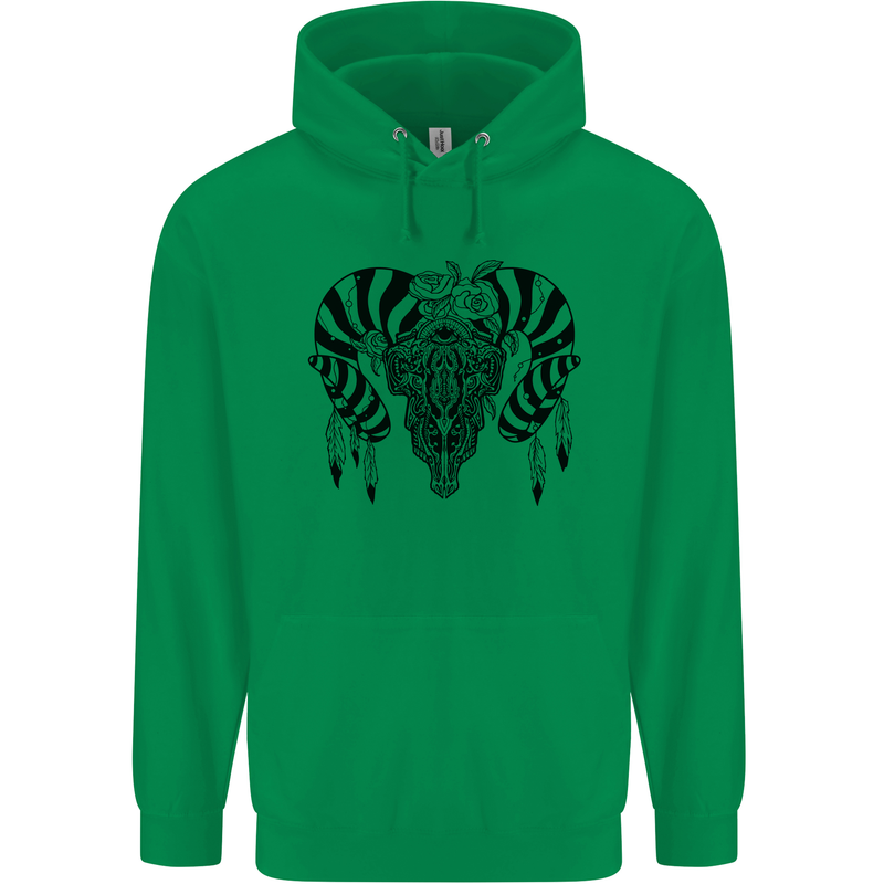 Tribal Bull Skull Buffalo Mens 80% Cotton Hoodie Irish Green