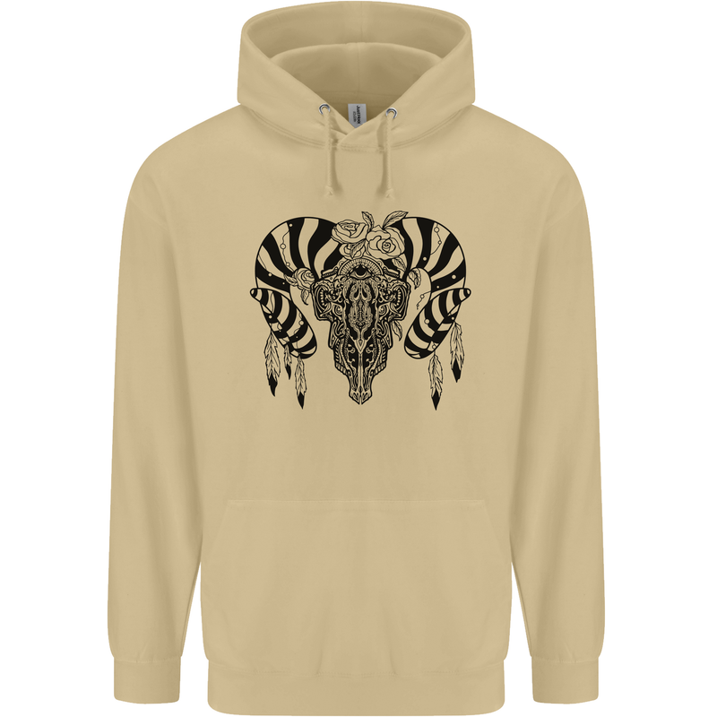 Tribal Bull Skull Buffalo Mens 80% Cotton Hoodie Sand