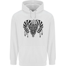 Tribal Bull Skull Buffalo Mens 80% Cotton Hoodie White