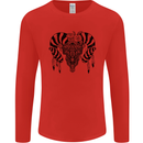 Tribal Bull Skull Buffalo Mens Long Sleeve T-Shirt Red