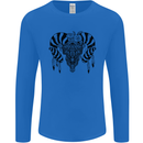 Tribal Bull Skull Buffalo Mens Long Sleeve T-Shirt Royal Blue