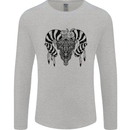 Tribal Bull Skull Buffalo Mens Long Sleeve T-Shirt Sports Grey