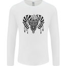 Tribal Bull Skull Buffalo Mens Long Sleeve T-Shirt White