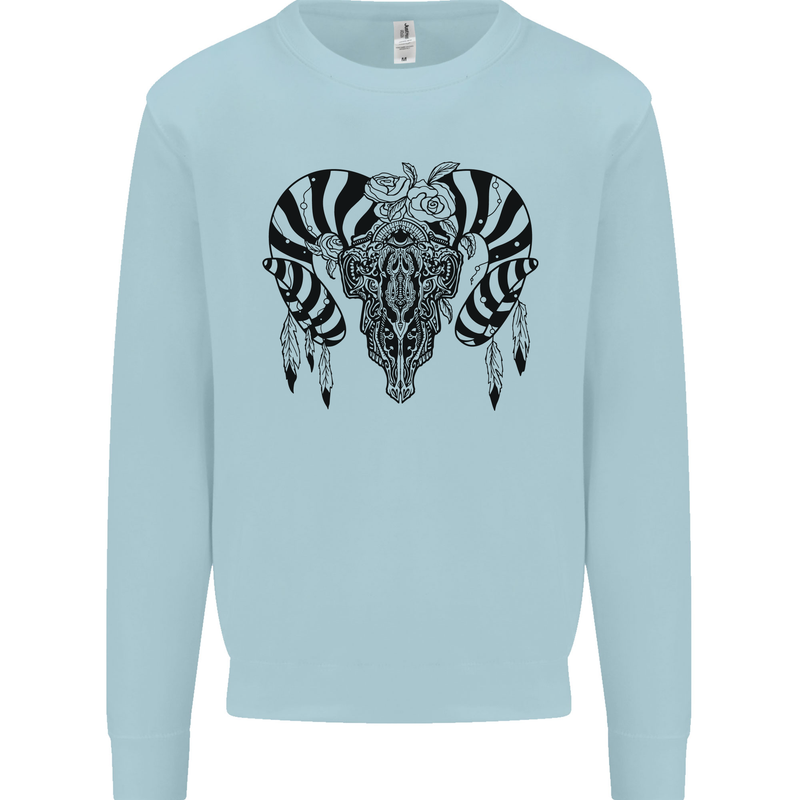 Tribal Bull Skull Buffalo Mens Sweatshirt Jumper Light Blue