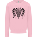 Tribal Bull Skull Buffalo Mens Sweatshirt Jumper Light Pink