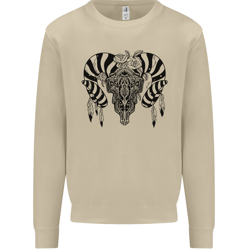 Tribal Bull Skull Buffalo Mens Sweatshirt Jumper Sand