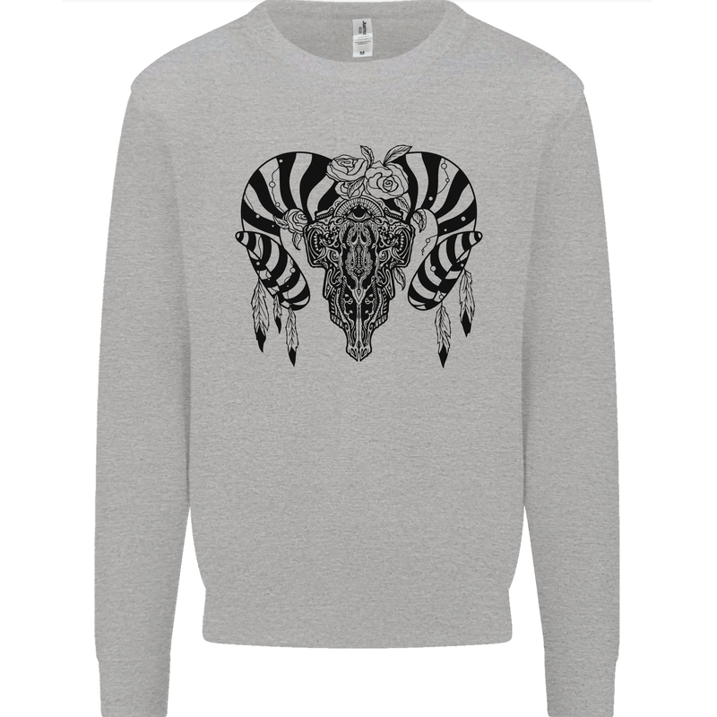 Tribal Bull Skull Buffalo Mens Sweatshirt Jumper Sports Grey
