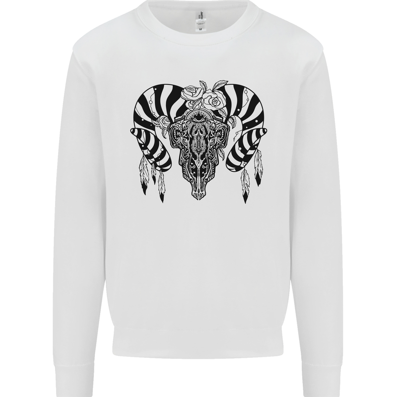 Tribal Bull Skull Buffalo Mens Sweatshirt Jumper White