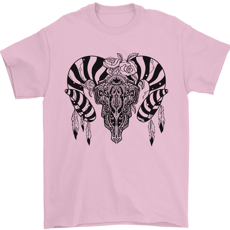 Tribal Bull Skull Buffalo Mens T-Shirt 100% Cotton Light Pink
