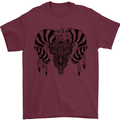 Tribal Bull Skull Buffalo Mens T-Shirt 100% Cotton Maroon