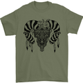 Tribal Bull Skull Buffalo Mens T-Shirt 100% Cotton Military Green
