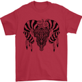 Tribal Bull Skull Buffalo Mens T-Shirt 100% Cotton Red