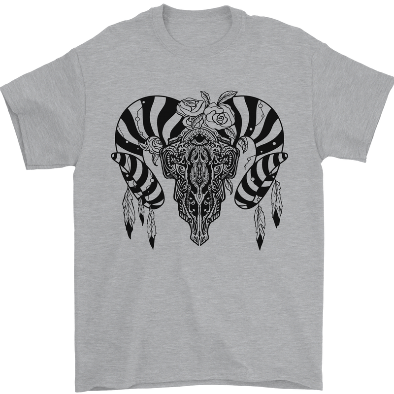 Tribal Bull Skull Buffalo Mens T-Shirt 100% Cotton Sports Grey