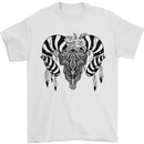 Tribal Bull Skull Buffalo Mens T-Shirt 100% Cotton White