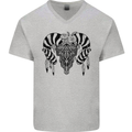 Tribal Bull Skull Buffalo Mens V-Neck Cotton T-Shirt Sports Grey