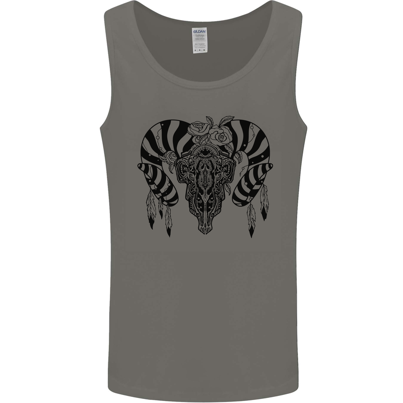Tribal Bull Skull Buffalo Mens Vest Tank Top Charcoal