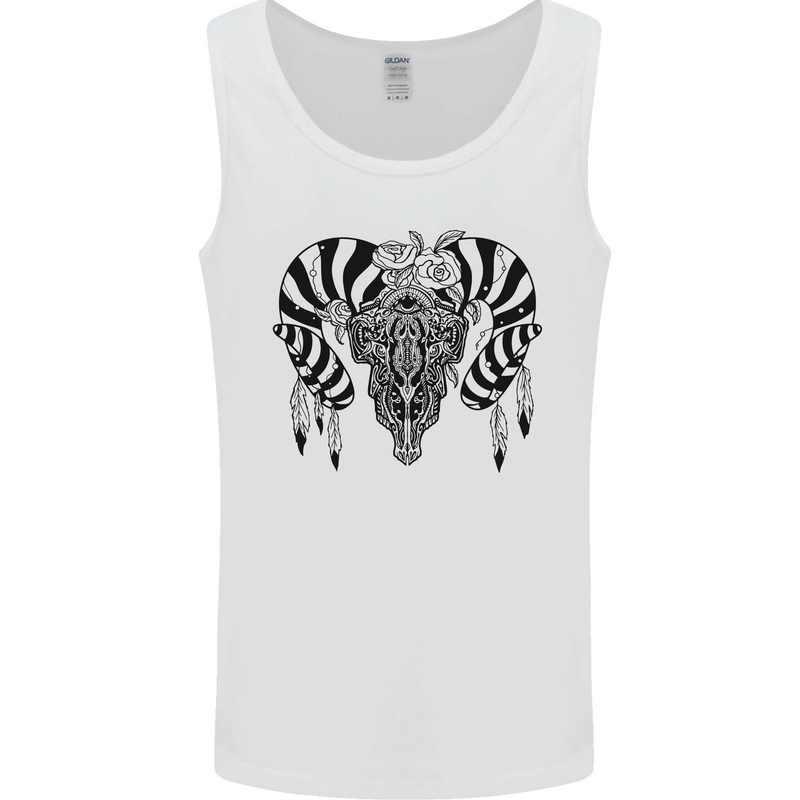 Tribal Bull Skull Buffalo Mens Vest Tank Top White