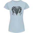 Tribal Bull Skull Buffalo Womens Petite Cut T-Shirt Light Blue
