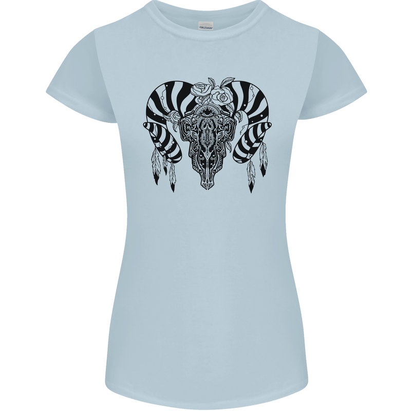 Tribal Bull Skull Buffalo Womens Petite Cut T-Shirt Light Blue