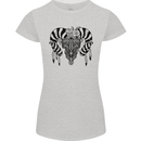 Tribal Bull Skull Buffalo Womens Petite Cut T-Shirt Sports Grey