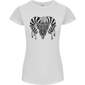 Tribal Bull Skull Buffalo Womens Petite Cut T-Shirt White