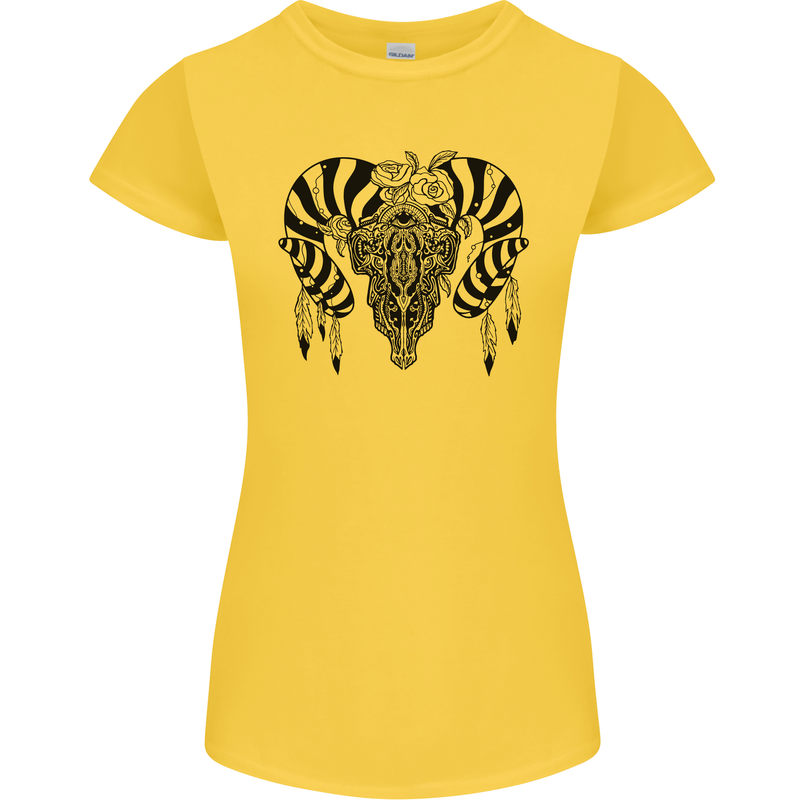 Tribal Bull Skull Buffalo Womens Petite Cut T-Shirt Yellow