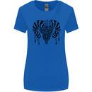 Tribal Bull Skull Buffalo Womens Wider Cut T-Shirt Royal Blue