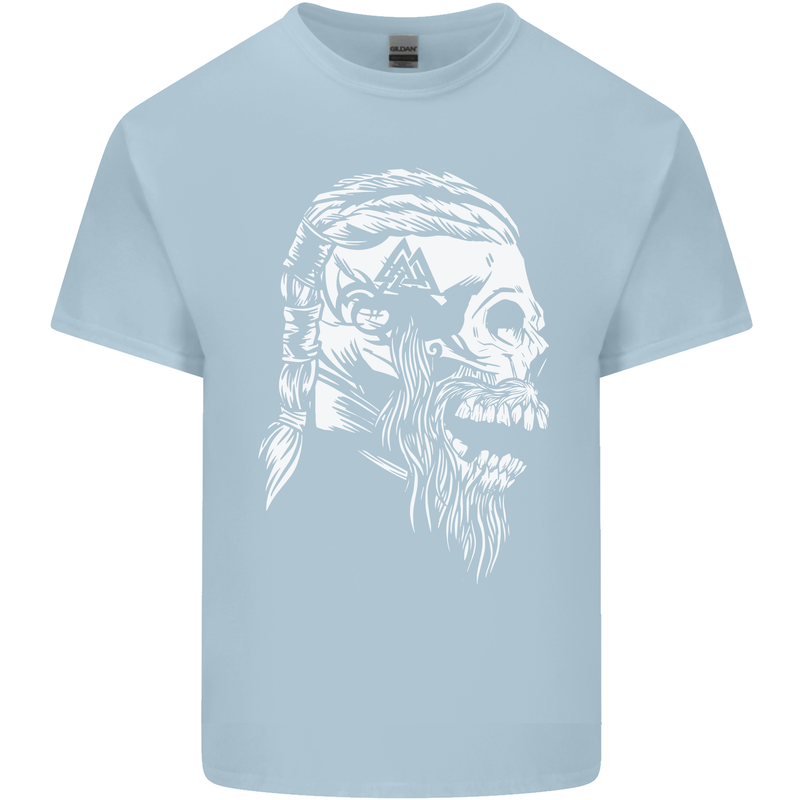 Tribal Viking Skull Mens Cotton T-Shirt Tee Top Light Blue
