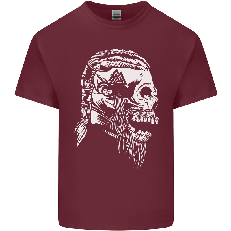 Tribal Viking Skull Mens Cotton T-Shirt Tee Top Maroon