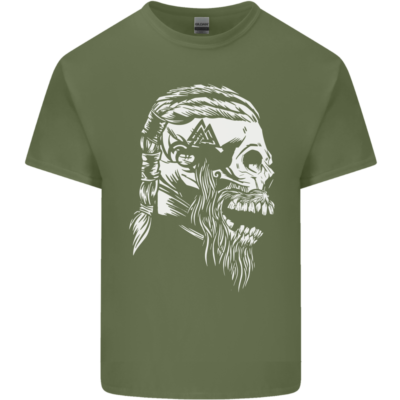 Tribal Viking Skull Mens Cotton T-Shirt Tee Top Military Green