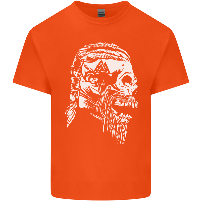 Tribal Viking Skull Mens Cotton T-Shirt Tee Top Orange