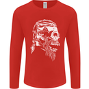 Tribal Viking Skull Mens Long Sleeve T-Shirt Red