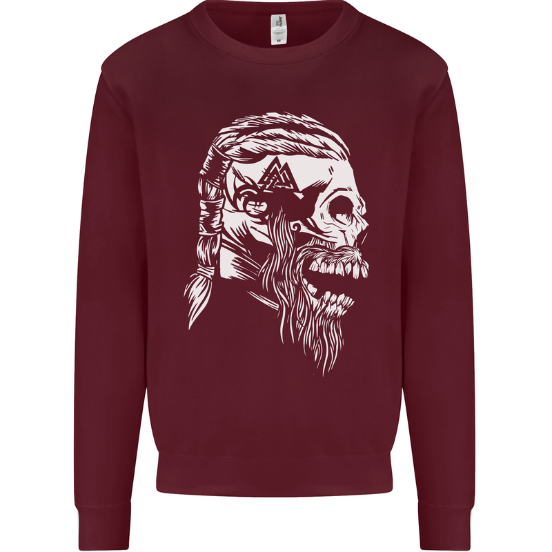 Tribal Viking Skull Mens Sweatshirt Jumper Maroon